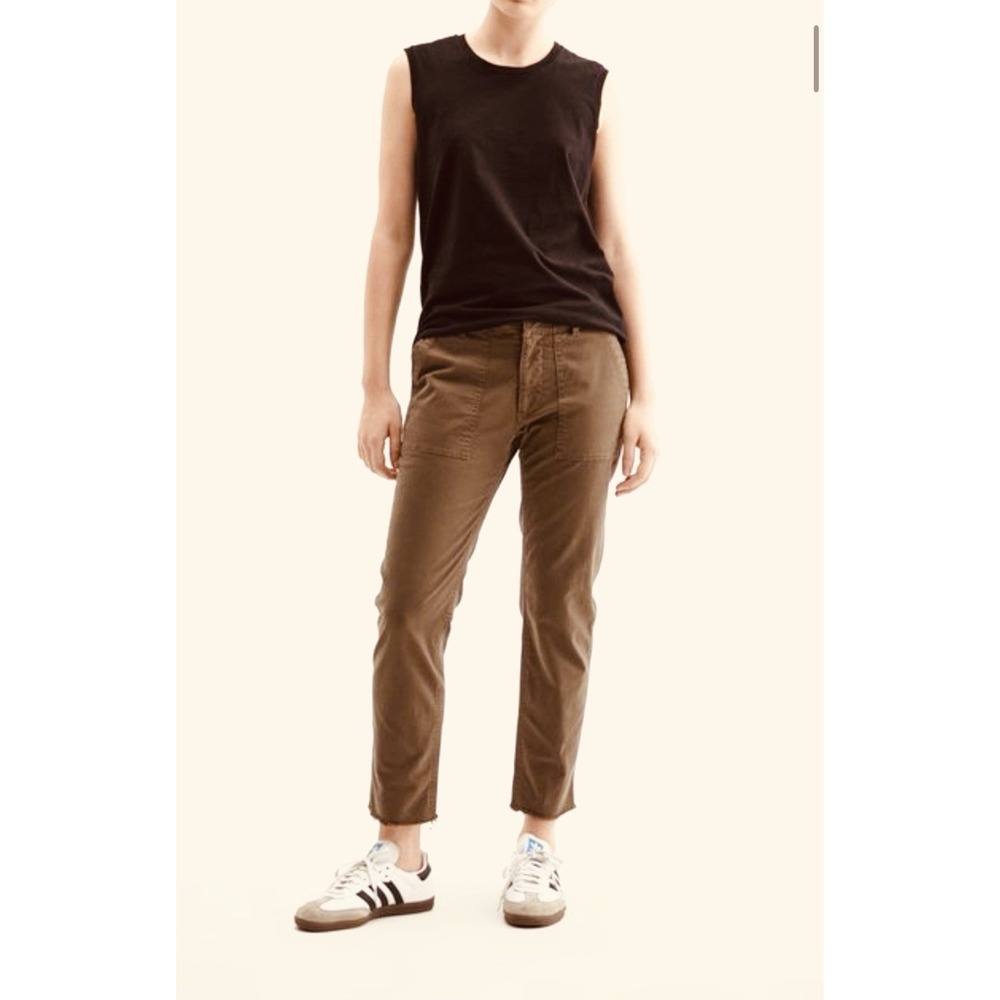 Nili Lotan Jenna Pants size 4 EUC raw hem tan brown khaki Made in USA MSRP $345